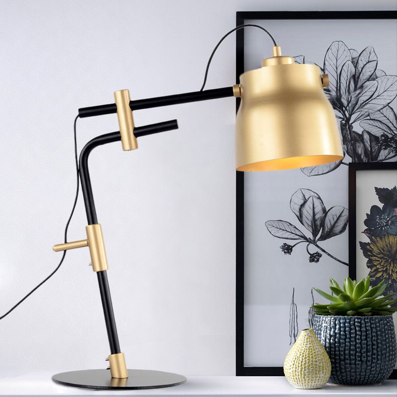 Metal Jar Shaped Night Table Lamp Modernist Single Light Black/Gold Finish Night Light with Balance Arm