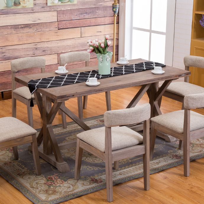 Country Style Solid Wood Dining Room Chair Armless Open Back Dining Side Chair for Home Use