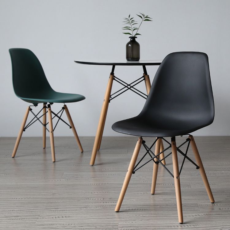 Glam Style Side Chair Set Plastic Dining Room Side Chair with Wood Legs