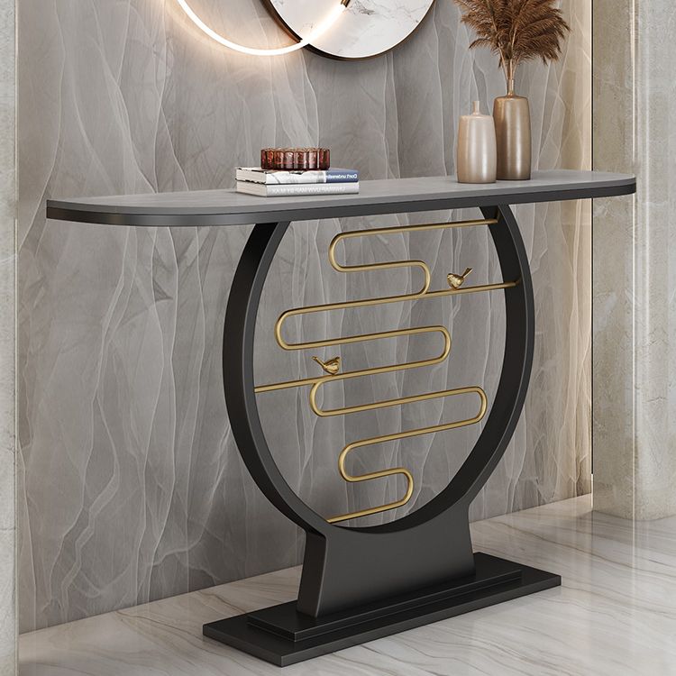 Modern & Contemporary Stone Console Sofa Table Half Moon Iron End Table for Hall