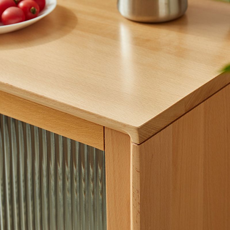 Solid Wood Glass Doors Contemporary Buffet Sideboard with Cabinets