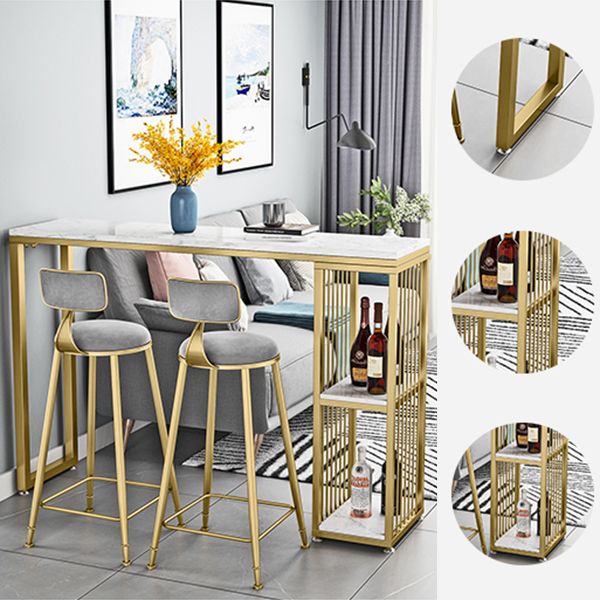 Glam 1/3 Pieces Bar Table Set Rectangle Stone Counter Table with High Stools for Cafe