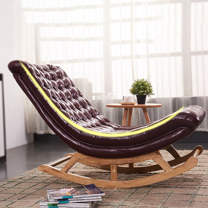 Modern Rocker Faux Leather Tufted Cushions Seat Belt Rocking Accent Chair
