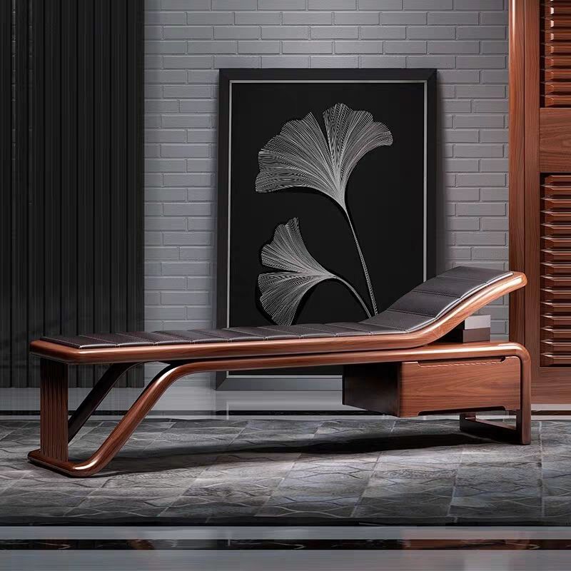 Traditional Brown Solid Wood Accent Chair Faux Leather Chaise