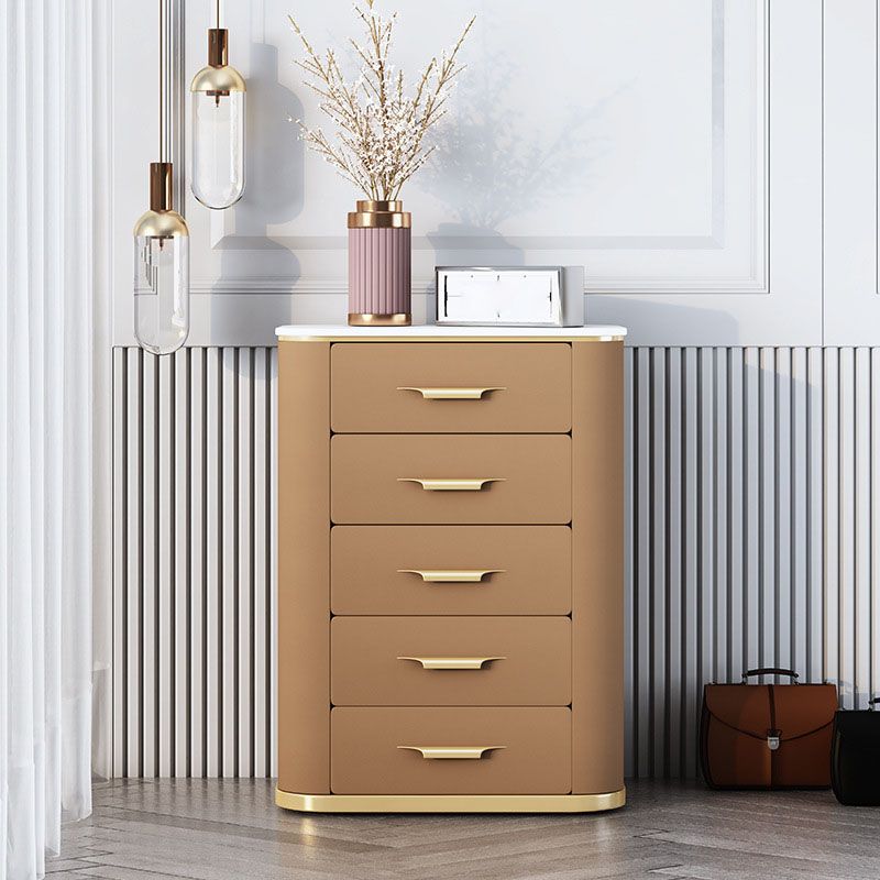 Glam Chest Bedroom Stone Vertical Storage Chest with 5 Drawers