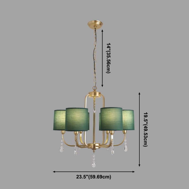 6-Light Chandelier Lighting Fixtures American Style Cylinder Suspension Light with Fabric Shade