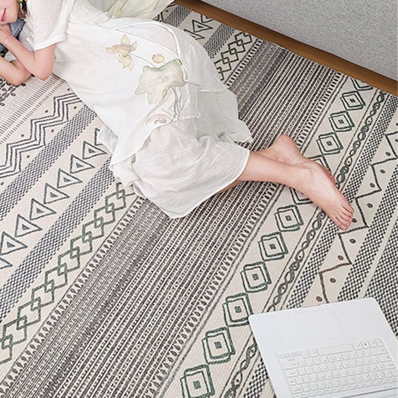 Multi-Colored Living Room Rug Moroccan Geometric Print Carpet Cotton Blend Machine Washable Braided Area Rug