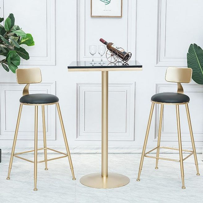 Glam Armless Backrest Counter Stool Iron Cafe Bar Stool with Leather Cushion and Pedal