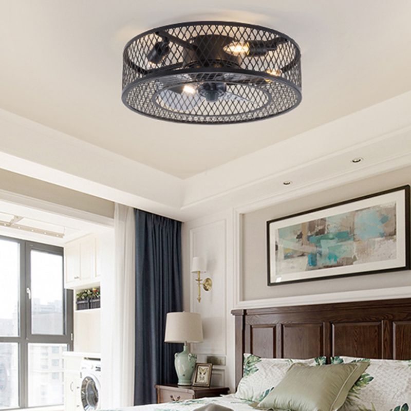 Cage Drum Semi Flush Mount Light Fixture Industrial Style Metal Ceiling Light Fixture for Bedroom