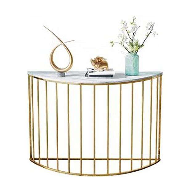 Contemporary Marble Console Accent Table Half Moon Iron End Table for Hall