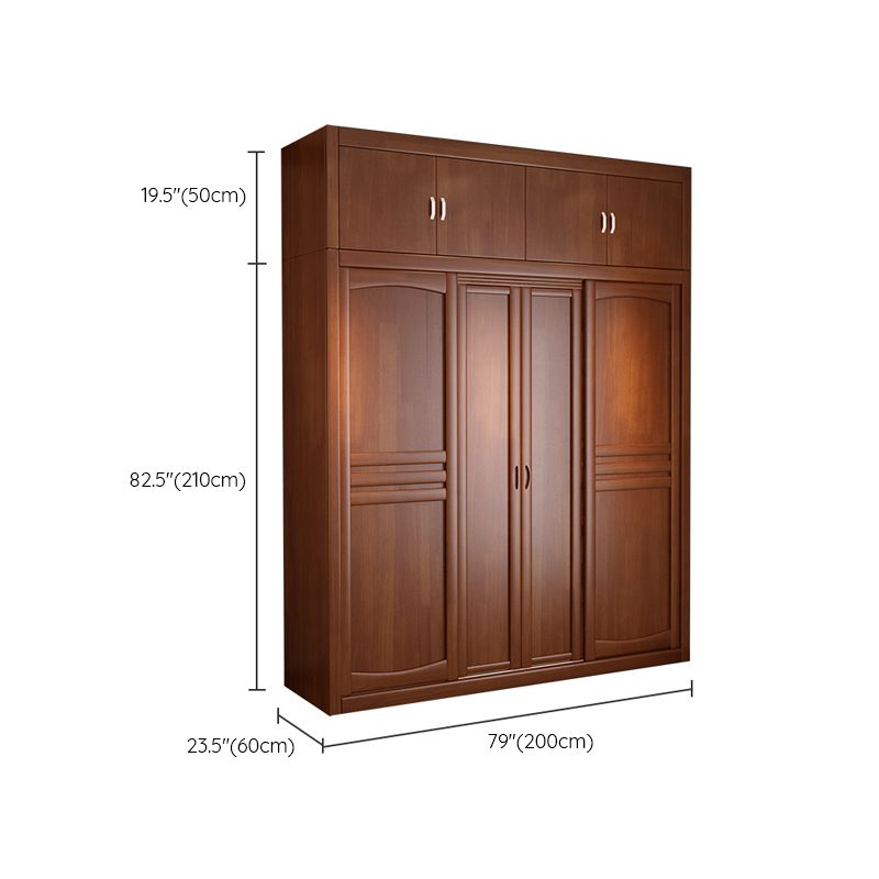 Rubber Wood Frame Wardrobe Freestanding Wardrobe Armoire with Shelves and Clothes Rail