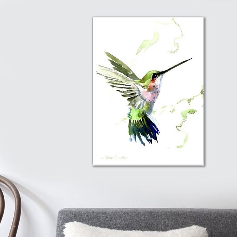 Bird Painting Wall Art Textured Contemporary Living Room Canvas Print in Light Color