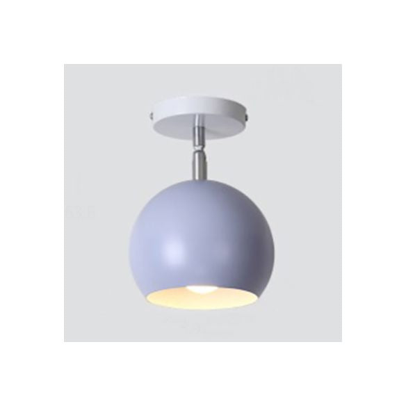 1 Light Metallic Semi-Flush Mount Light Macaron Blue/Pink Globe Shade Balcony Rotatable Ceiling Lamp