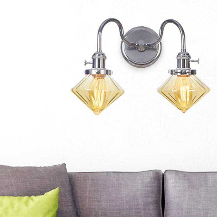 Industrial Vanity Lighting Glass 2-Light Vanity Wall Lights in Silver