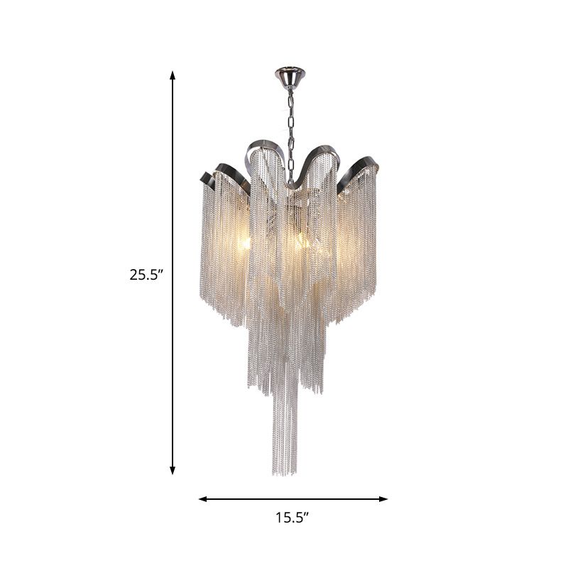 Tassel Metal Chandelier Modernist Nordic Style 4 Lights Silver Hanging Ceiling Light Fixture