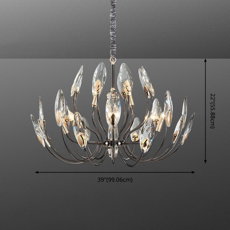Black Branch Pendant Light in Traditional Luxury Style Stainless-Steel Chandelier with Crystal Shade