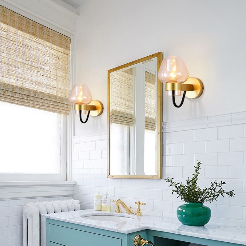 Modern Style Brass Wall Light Bowl Wall Sconce with Glass for Living Room