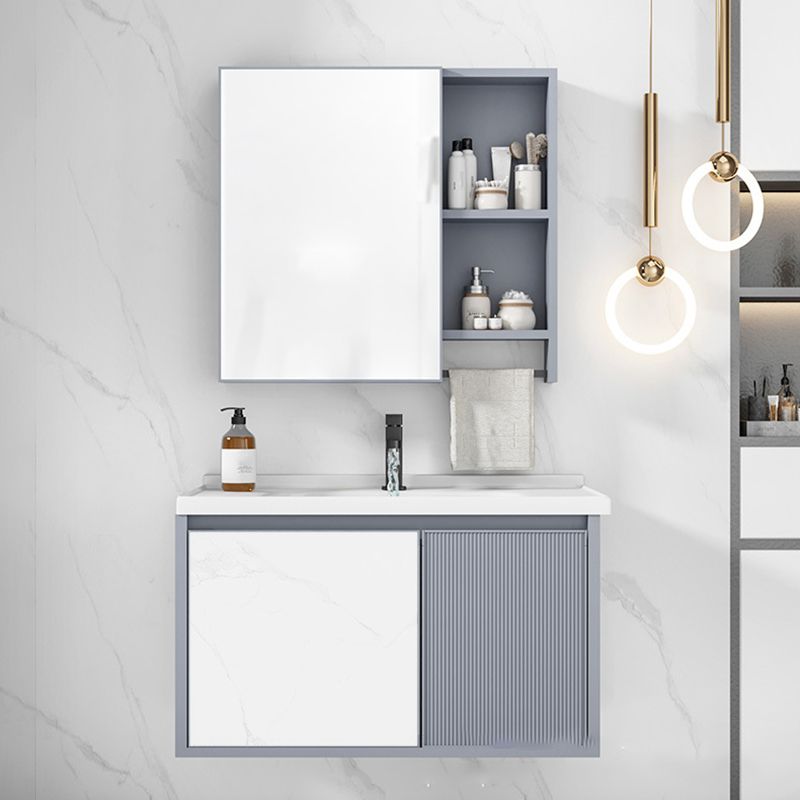 Modern Wall Mount Sink Vanity Metal Bathroom Vanity Cabinet with Mirror Cabinet