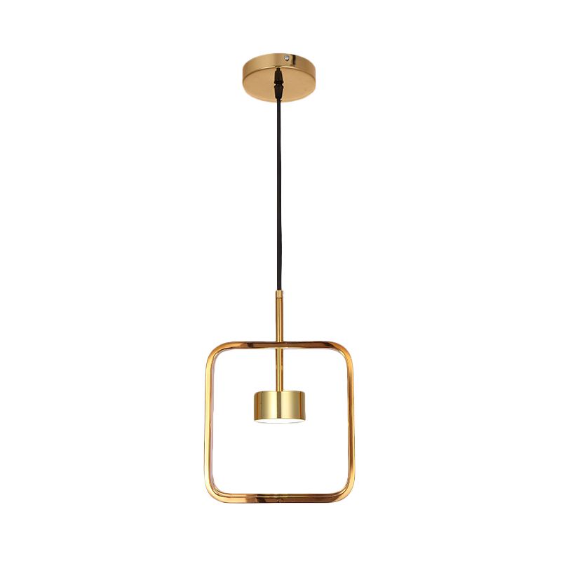 Gold Finish Square-Frame Pendulum Light Minimalism LED Metal Ceiling Hang Fixture with Shade/Shadeless