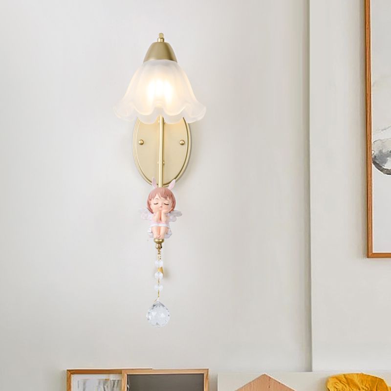 Flower Shape Glass Wall Sconces Modern 1 Light Wall Mount Light Fixture in Gold