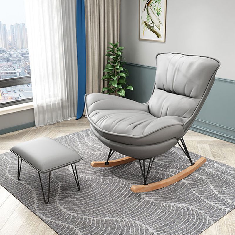 Contemporary Rocking Chair Solid Color Faux Leather Indoor Rocker Chair with Cushions