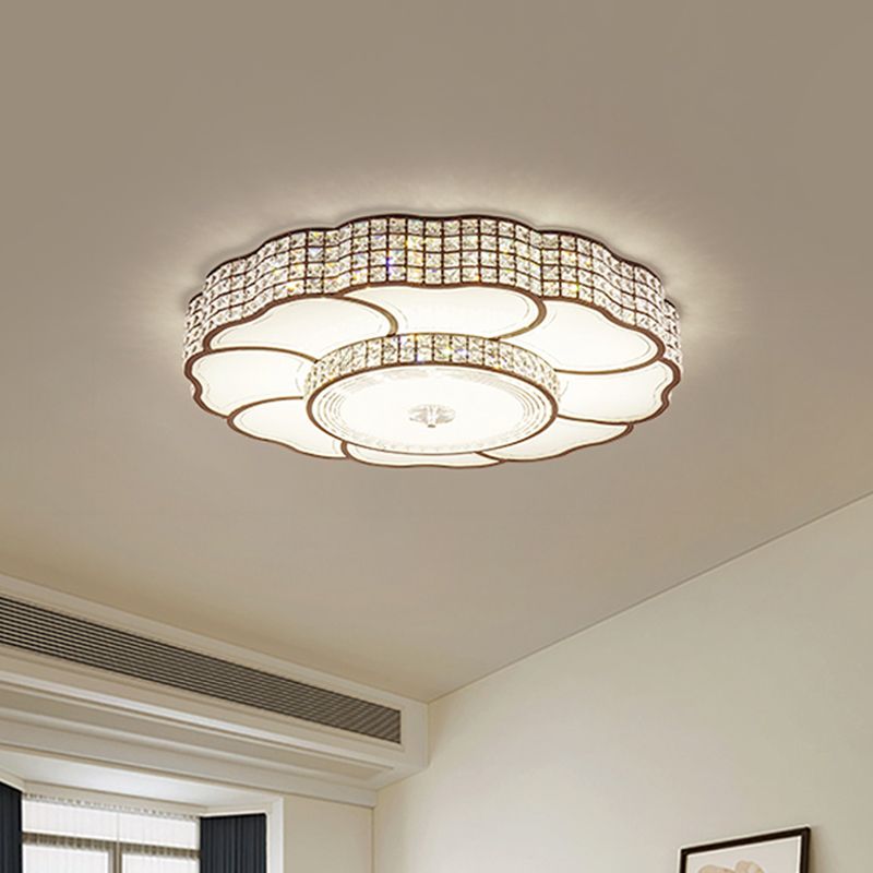 Flower Shape Bedroom Flush Mount Fixture Crystal Encrusted LED Contemporary Flush Lamp in Coffee