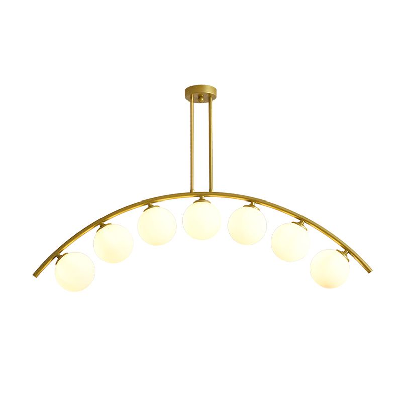 Pendente dell'isola postmoderno 3/5/7 light con luce piena di soffitto curvy in oro per ombra chiara/bianca per cucina