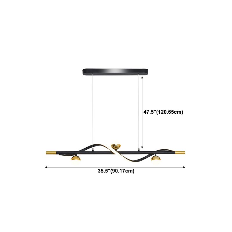 Modern Style Linear Shape Island Lights Glass 3/4 Lights Pendant Light in Black