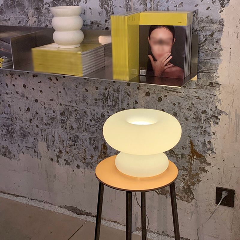 Donut Shaped Milk Glass Table Lamp Minimalist 1-Light Nightstand Light for Bedroom