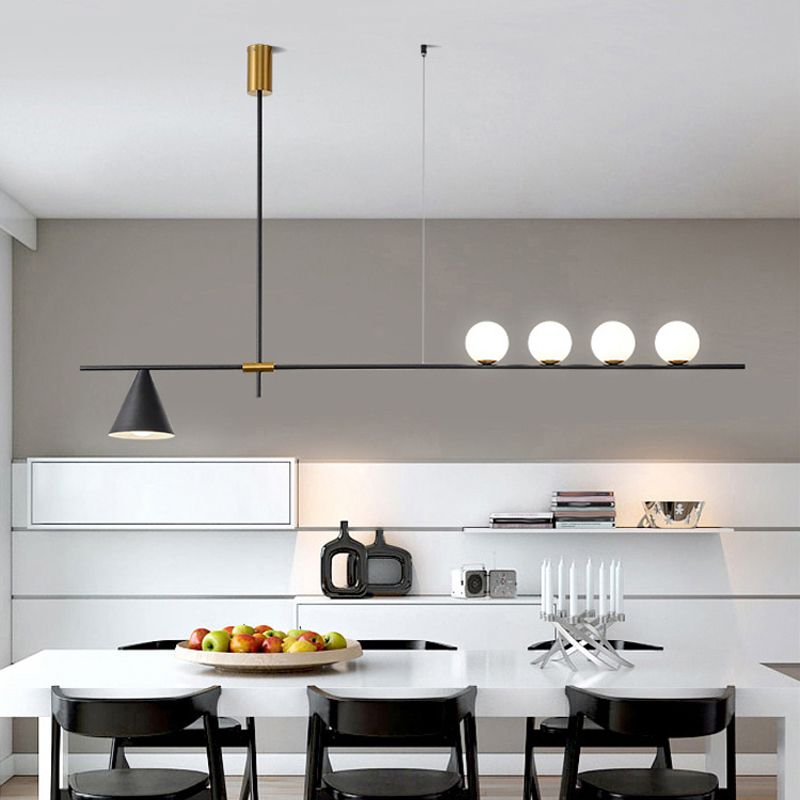 Modern Simple Iron Hanging Lamp Strip Shape Island Light Fixture for Dining Table