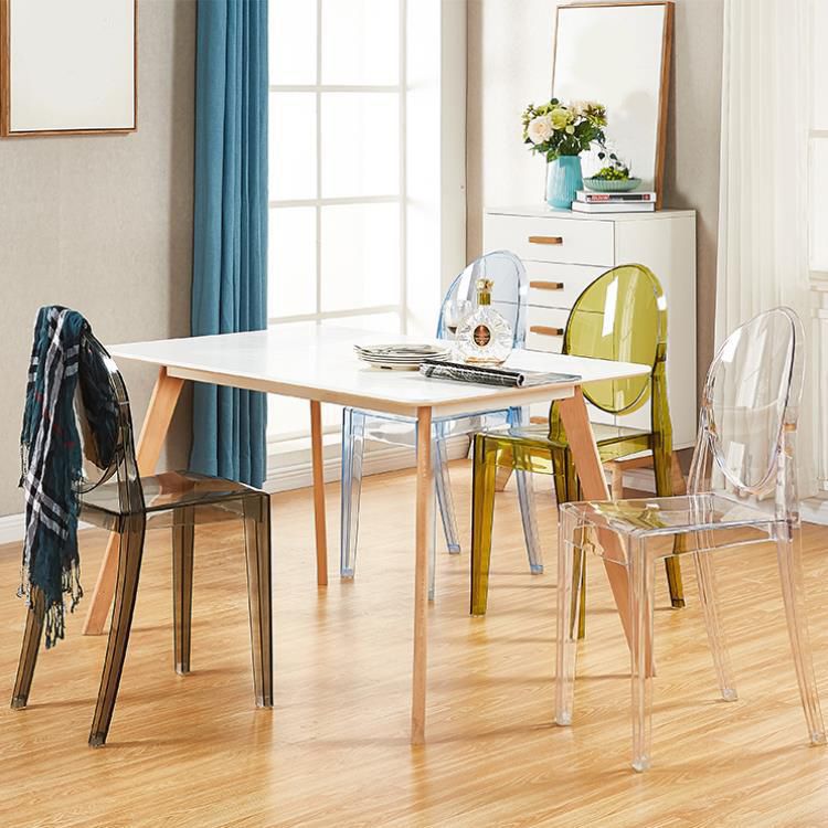 Silla lateral de acrílico moderna y contemporánea para comedor, silla con respaldo abierto