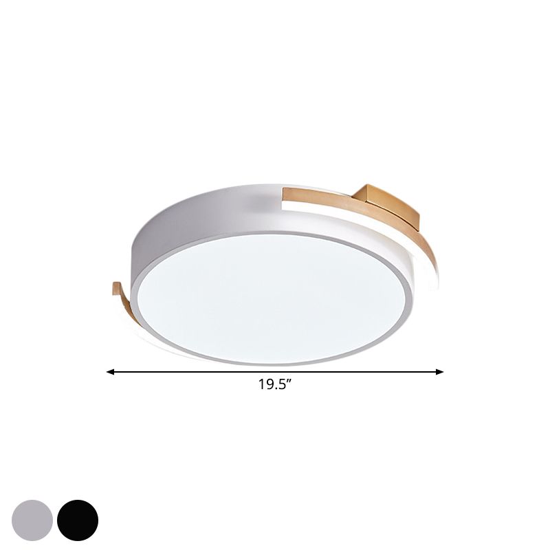 19.5"/25.5" W Round Flush Mount Modern Metallic Black/White LED Flushmount Lighting, Warm/White Light