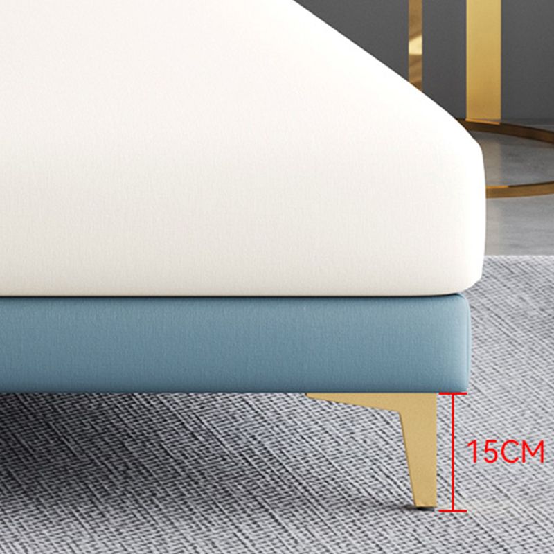 Glam Faux Leather Sofa Blue and Beige Square Arm Sofa with Pillows