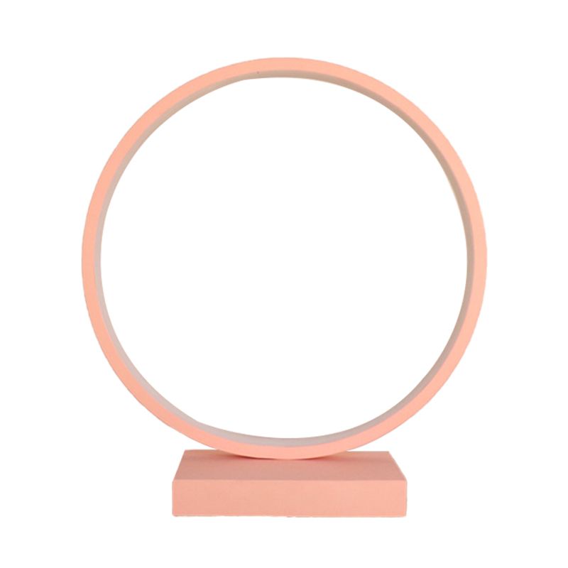 Circle Ring Table Light Aluminum Simple Plug In LED Nightstand Lamp in Red/Pink, White/Warm Light