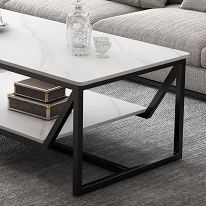 Slate Minimalist Coffee Table Trestle Coffee Table with Storage