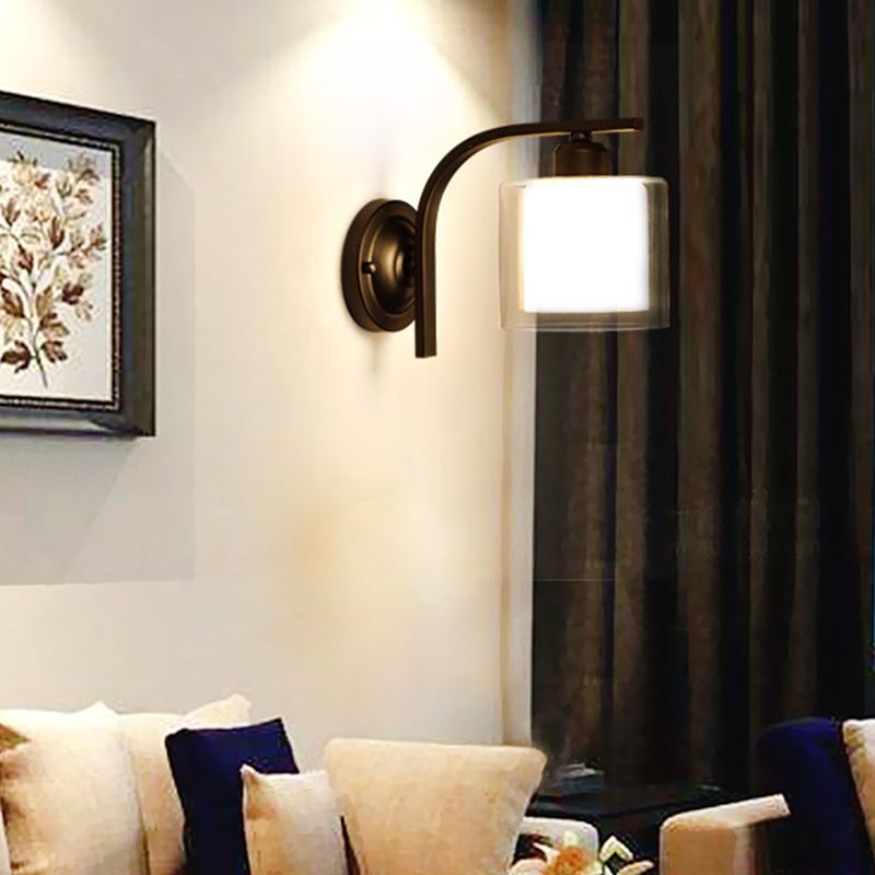 Cylinder Sconce Wall Light Nordic Minimalist Style Glass 1 Light Sconces for Living Room
