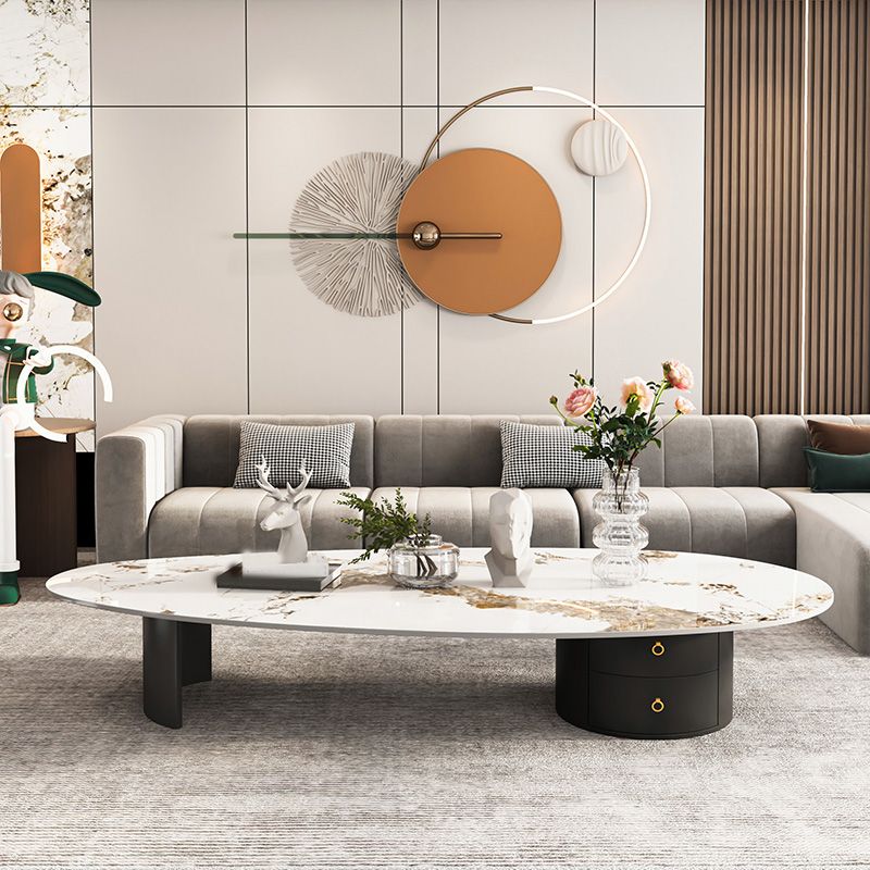 2 Legs Single Coffee Table Slate Oval Coffee Table with Storage