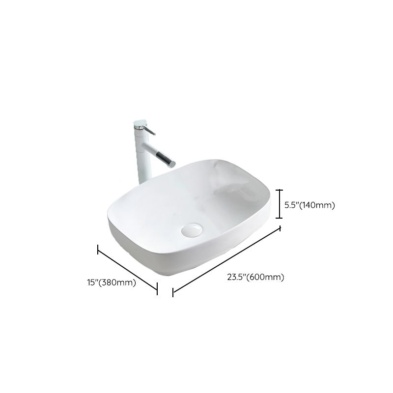 Contemporary Trough Sink Porcelain Trough Bathroom Sink with Faucet Included