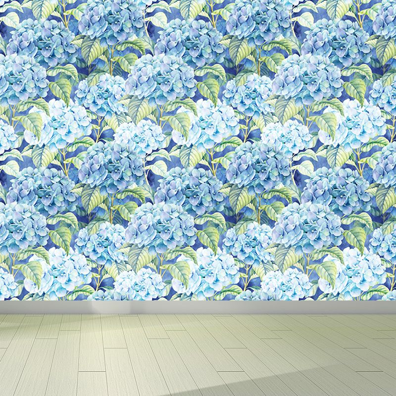 Extra Large Tropical Mural Wallpaper in Blue Flower Pattern Wall Decor, Custom Printed