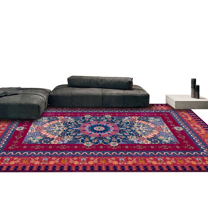 Soft Red Classic Carpet Polyester Moroccan Pattern Indoor Rug Washable Rug for Bedroom