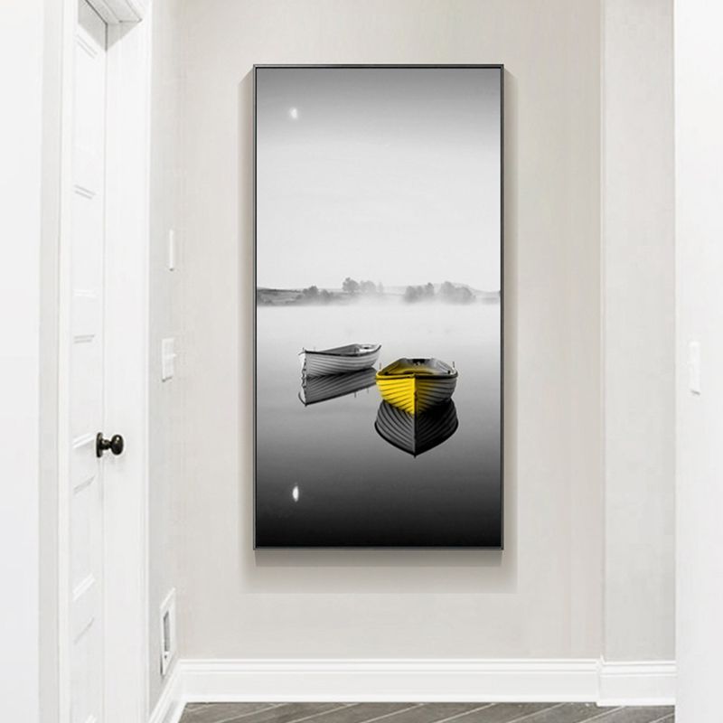 Contemporary Boat Wall Decor Canvas Gray Transportation Art Print, Multiple Sizes