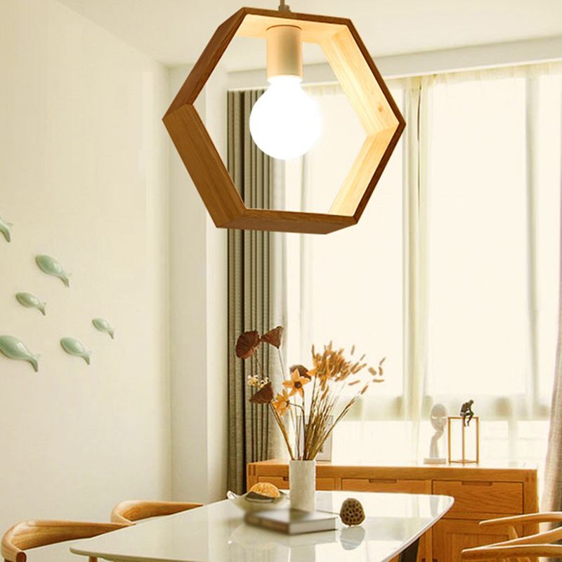 Geometric Pendant Lighting Fixture Modern Wooden Hanging Ceiling Light for Dinning Room