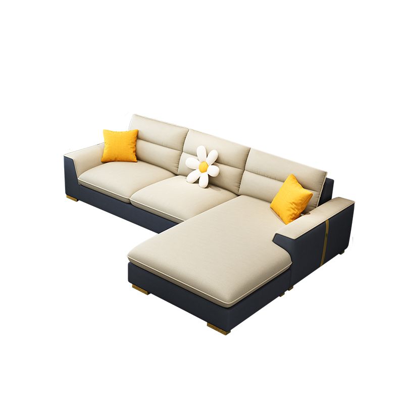 Contemporary Faux Leather Square Arm Sofa with Bolster Pillows for Living Room