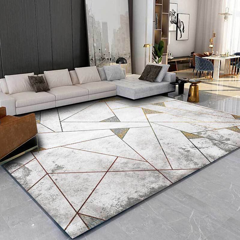 Decorative Geometry Pattern Area Rug Grey Nordic Rug Polyester Washable Non-Slip Carpet for Living Room