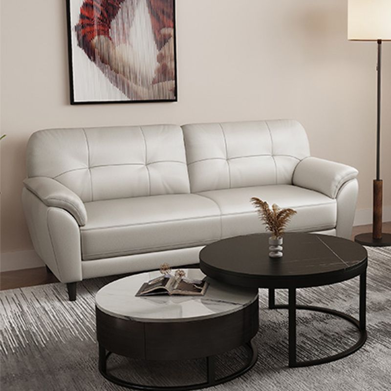 Leather Contemporary Pillow Top Arm Stain Resistant Settee Couch in White