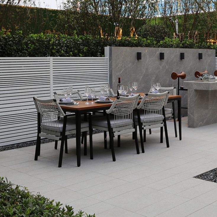 Industrial Outdoors Dining Chairs with Rattan Back and Aluminum Base