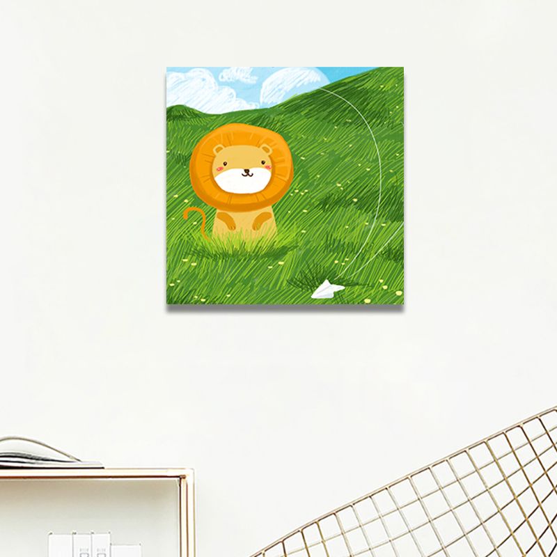 Toile imprimée d'art mural d'animaux de dessin animé, décoration murale texturée de couleur douce pour chambre de bébé