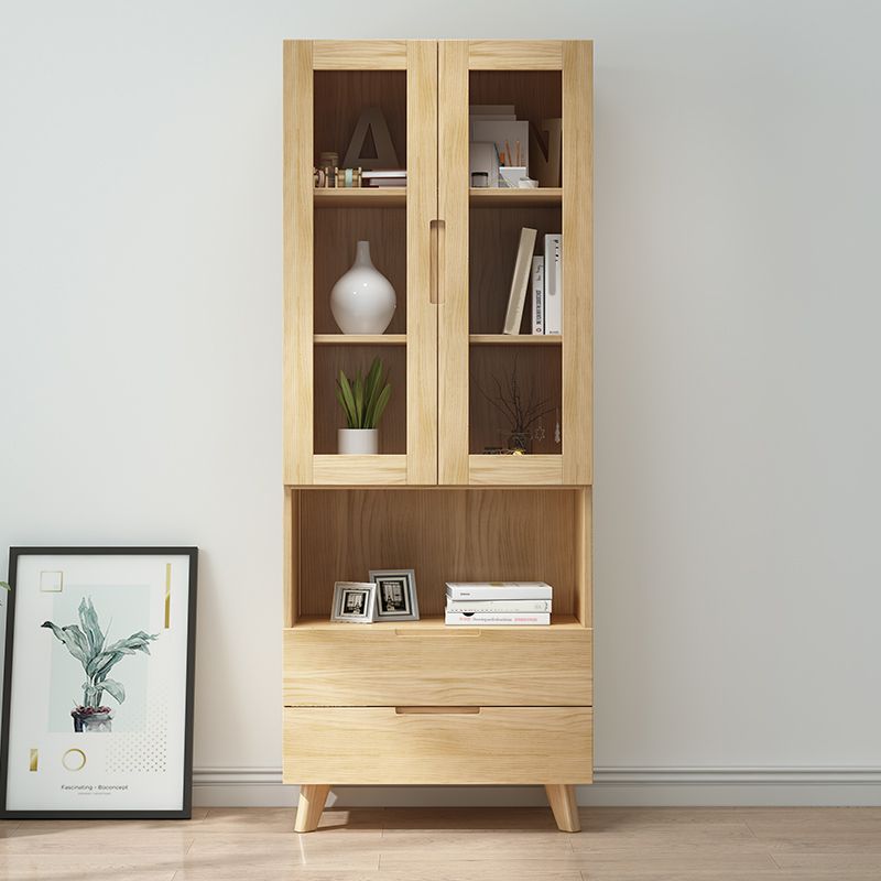 70.9" Tall Modern Natural Cabinet Solid Wood Chest with Glass Door