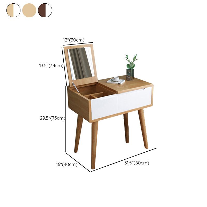 Mirror Solid Wood Make-up Vanity Bedroom Flip-Top Dressing Table