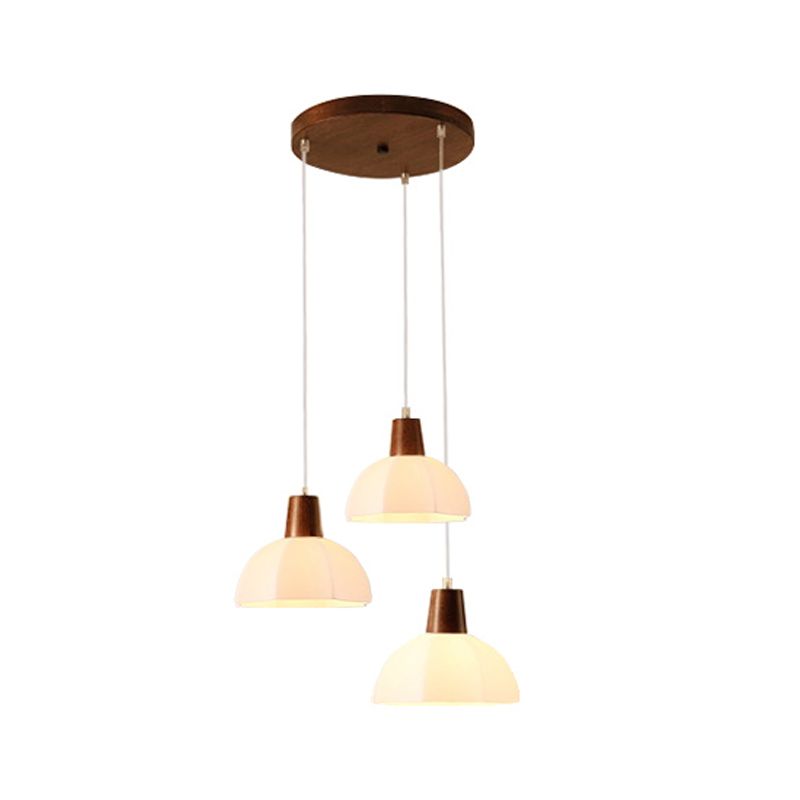 Dome Shade Kitchen Island Light Wood and Glass Ceiling Fixture